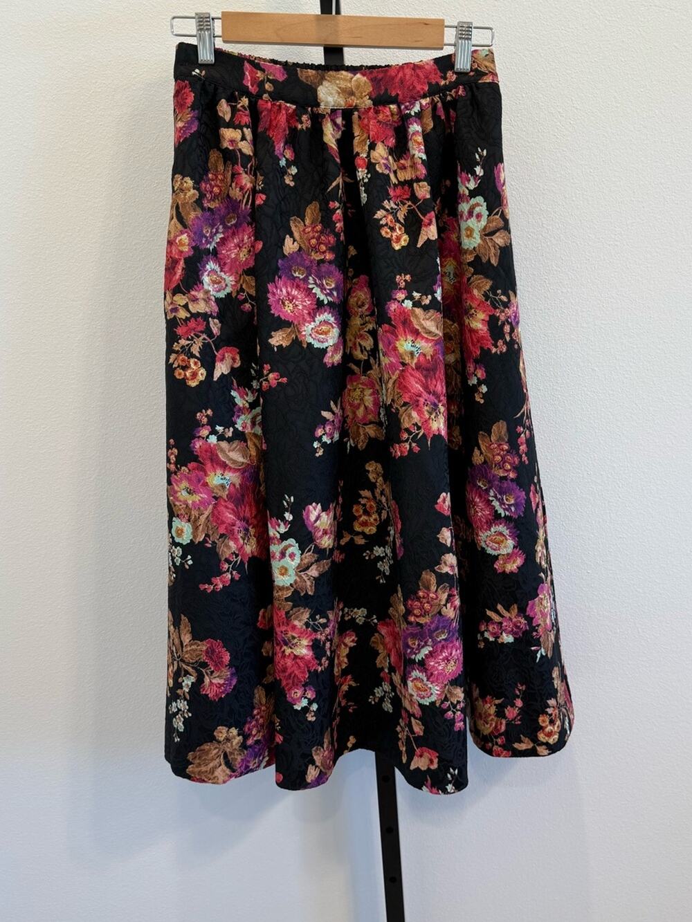 NWT Anthropologie Maeve Floral Jacquard  Midi Skirt Black XS Event Wedding Guest
